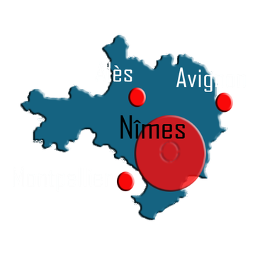 Carte de la zone d’intervention : rayon de 30 km autour de Nîmes, dans le Gard